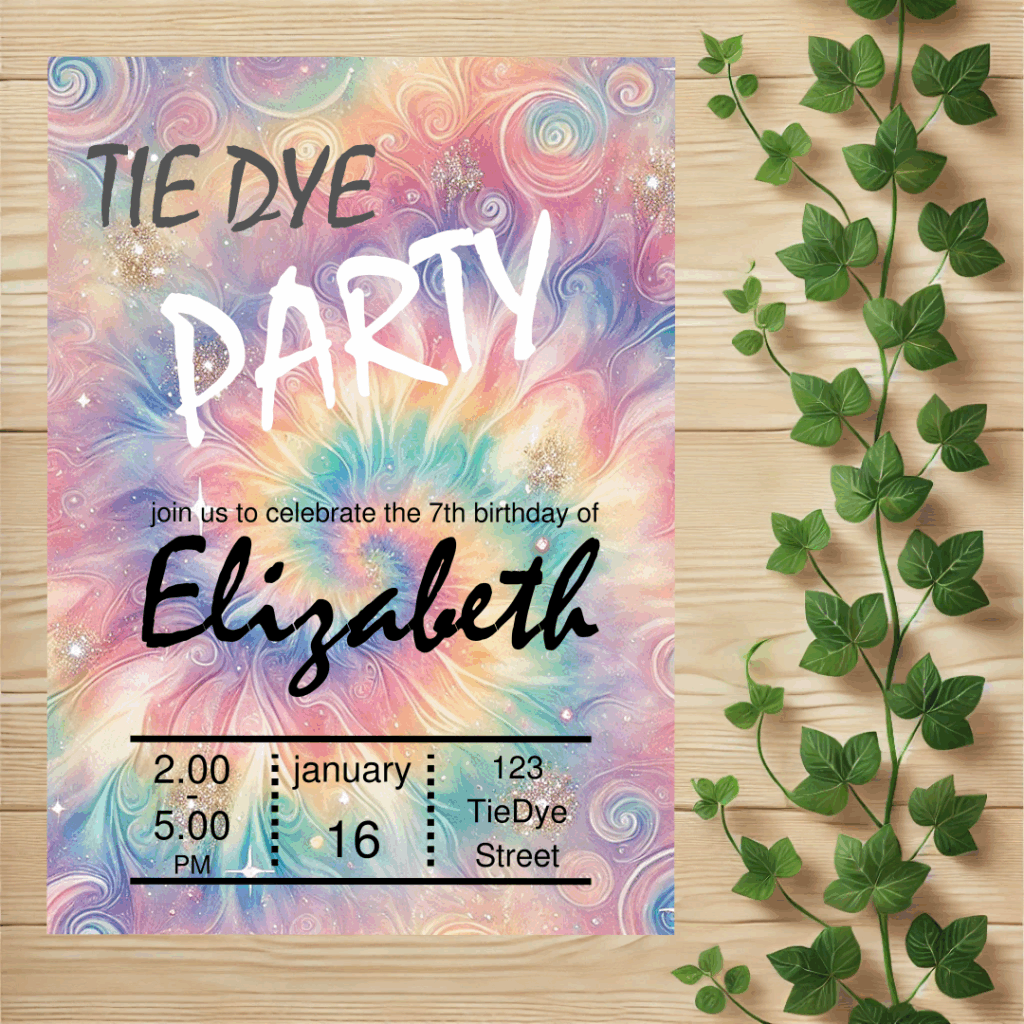 tie dye uitnodiging